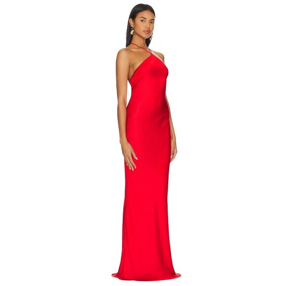 Line & Dot Kira Maxi Dress in Tomato Red Medium New Womens Satin Gown - Picture 3 of 14